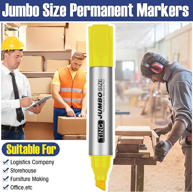 Fuutreo 10 Pack Jumbo Permanent Markers Bulk Large Chisel Tip Permanent Markers Quick Drying Waterproof Big Huge Poster Pens for Office, Logistics Company and More(Rich Color)-DeskLoop Office