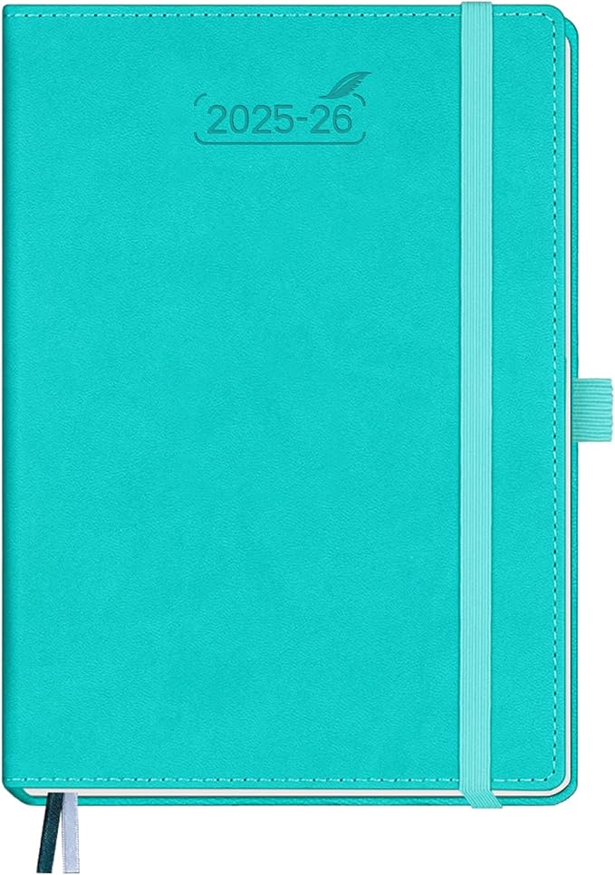 BEZEND Planner 2025-2026 Weekly and Monthly, 5.8" x 8.5" Academic Calendar (Jul 25-Dec 26) Vertical Daily Appointment with Hourly Timeslot & Monthly Tab, PU Leather Hardcover - Turquoise-DeskLoop Office