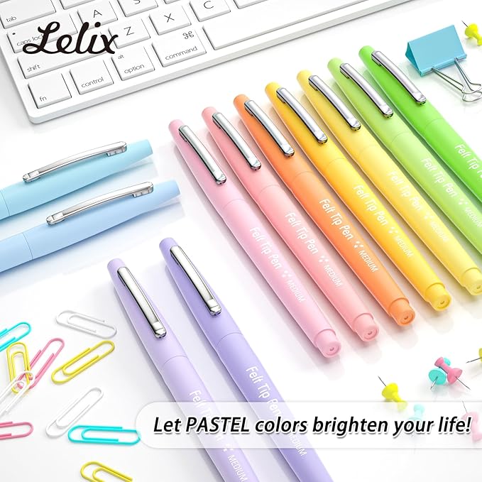 Lelix 30 Colors Felt Tip Pens, Medium Point Pastel Colored Pens, Felt Tip Markers Pens For Journaling, Writing, Note Taking, Planner Coloring, Perfect for Art Office and School Supplies-DeskLoop Office