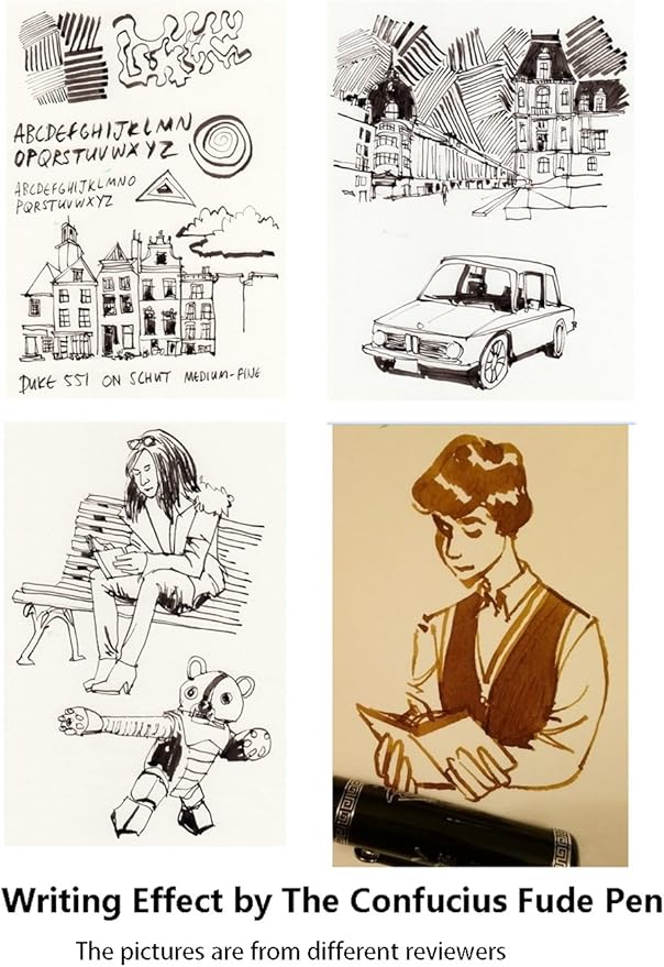 Lanxivi Duke 551 Confucius Fude Nib Fountain Pen Bent Nib Natural Bamboo Medium to Broad Art Handwriting Drawing Calligraphy Pen-DeskLoop Office