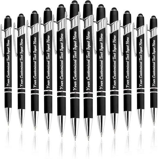 Personalized Ballpoint Pen 12pcs, Custom Pens Free Engraved Bulk with Name Logo, Soft Black Ink Stylus with Touch Metal Office, Gift for Anniversaries, Graduations, Birthdays-DeskLoop Office