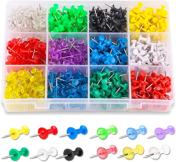 Yalis Push Pins Color Thumb Tacks 600-Count Standard Pins Steel Point and Colored Plastic Head, 12 Assorted Colors-DeskLoop Office