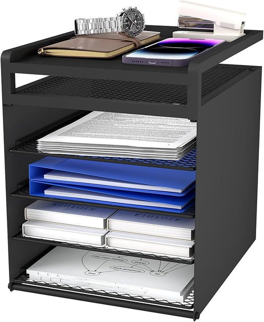Aothia Desk Organizer with 4 Sliding Trays – Metal File Organizer for Desktop, Hanging Under Desk Organizer and Paper Tray Shelf, Space-Saving Office Document Sorter, Black-DeskLoop Office