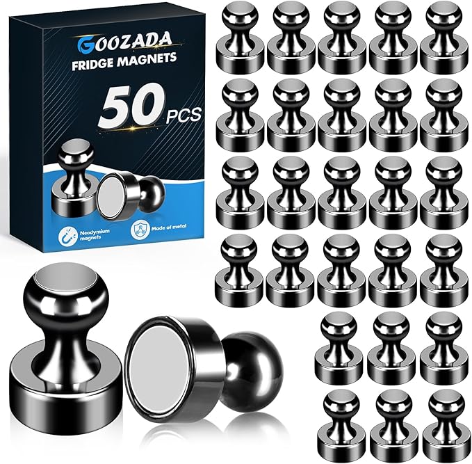 50Pack Fridge Magnets,Black Refrigerator Magnets,Small Magnets for Whiteboard,Strong Fridge Magnet Adults,Push Pin Magnet for Kitchen, Office, Classroom, Locker-DeskLoop Office