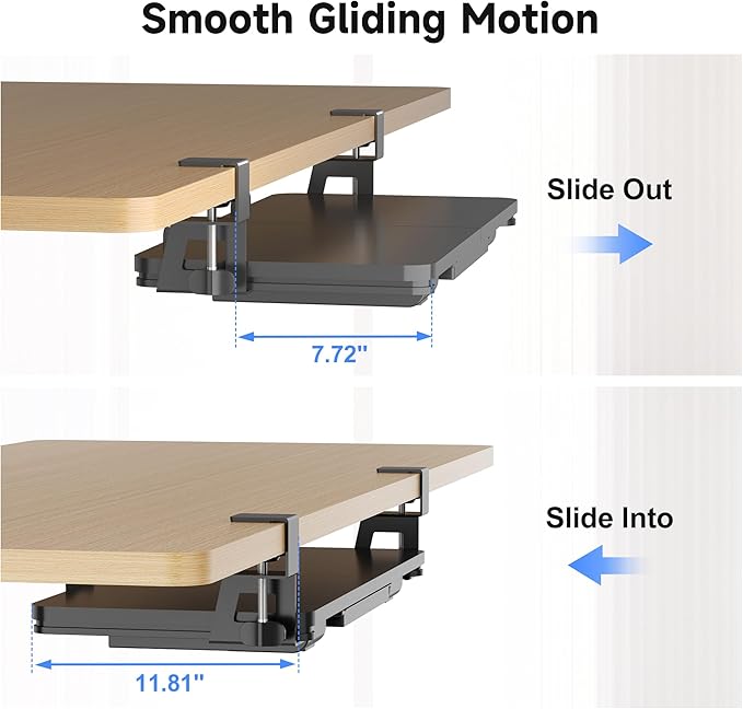 Keyboard Tray Under Desk with Storage Drawer Large C-Clamp 26.7”(31” Including Clamps) x 11.8” Slide-Out Platform Computer Drawer Pull Out Keyboard & Mouse Tray DSF7CT-DeskLoop Office