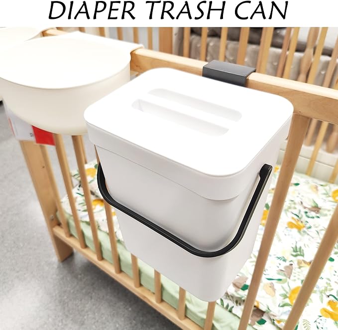 stonespace Hanging Small Trash Can with Lid Under Sink for Kitchen,1.3 Gallon/ 5L Mountable Compost Pail,Kitchen Compost Bin for Countertop, White-DeskLoop Office