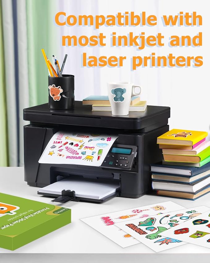 Lzerking Premium Printable Vinyl for Inkjet Printer Sticker Papers 200 Matte 8.5’’x11’’ Waterproof White Lables Decal Paper for Cricut-DeskLoop Office