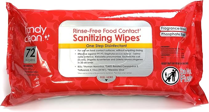 HandyClean Rinse-Free Food Contact Sanitizing Wipes Pouch, Multi Surface Cleaning Supplies for Kitchen and Professional Setting - 12 pack, 864 count-DeskLoop Office