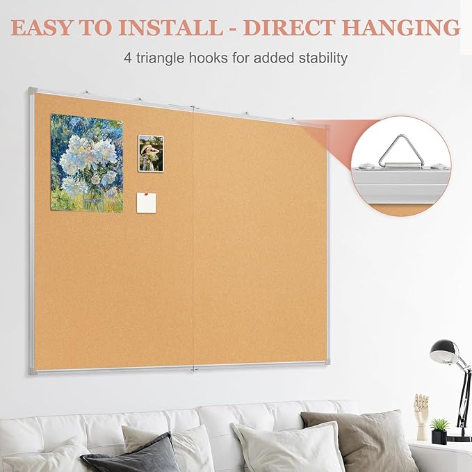 Double-Sided Large Cork Board, 48" x 36" Foldable Hanging Aluminum Framed Bulletin Board, Vision Board Pin Board Corkboards for Walls, Office, School Decor, 20 Pushpins-DeskLoop Office