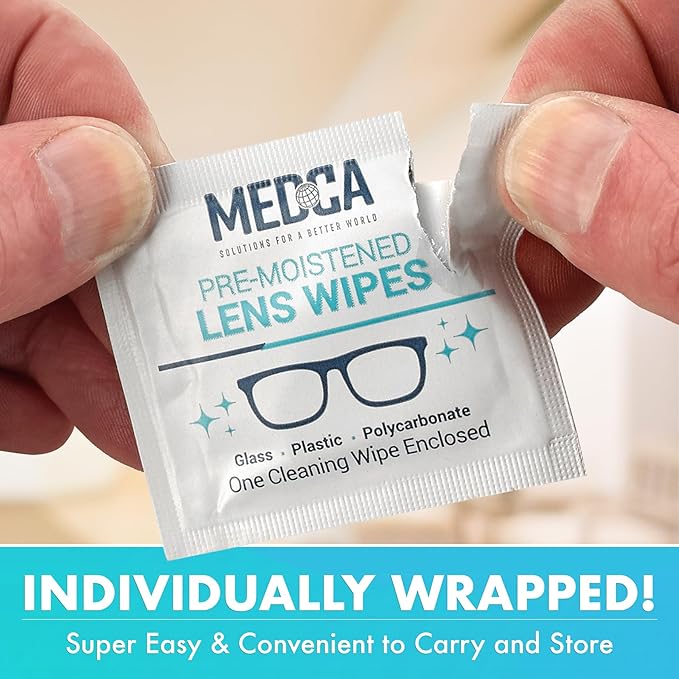 Premoistened Lens and Glass Cleaning Wipes - Portable Travel Cleaner for Glasses, Camera, Cell Phone, Smartphone, and Tablet - Disposable, Quick Drying, Streak Free - Individually Wrapped, Pack of 100-DeskLoop Office