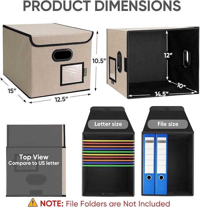 BALEINE File Organizer Box with Lid, Collapsible File Folder Organizer with Plastic Slide, Hanging File Folder Box for Office Document Storage (1 Pack, Beige)-DeskLoop Office