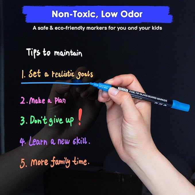 maxtek Neon Dry Erase Markers Fine Tip,Liquid Chalk Markers for Chalkboard,LED Note Board,Acrylic,First Day of School Board,Glass,Windows,1mm Fine Point,Assorted Colors,9 Count-DeskLoop Office