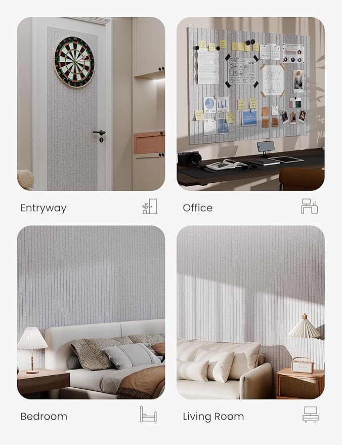 Bumusty Large Cork Board Alternative-47 x35 Felt Bulletin Board Tiles, with 30 Pushpins, 70 Adhesive Tabs, 12-Pack Slat Wall Paneling, Cork Boards for Office Push Pin Board Felt Board-Marble Gray-DeskLoop Office