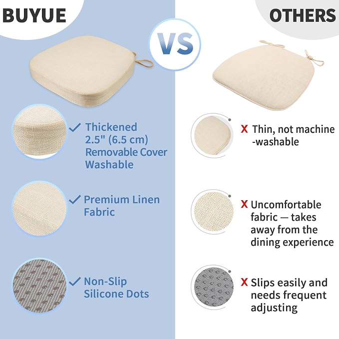 BUYUE Thickened 2.5" Friendly Woven Fabric Dining Chair Cushion, U-Shape High - Image 6