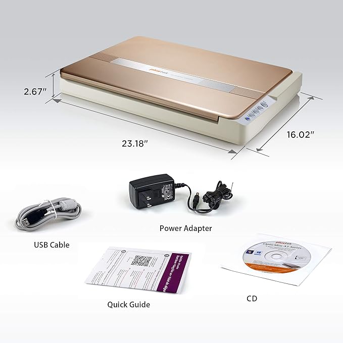 Plustek OpticSlim 1680 - High Speed Large Format Flatbed Scanner, scan Tabloid Size in 3 Seconds. Dual View Function Enable You to Quickly Check The Image Adjustment Effect-DeskLoop Office