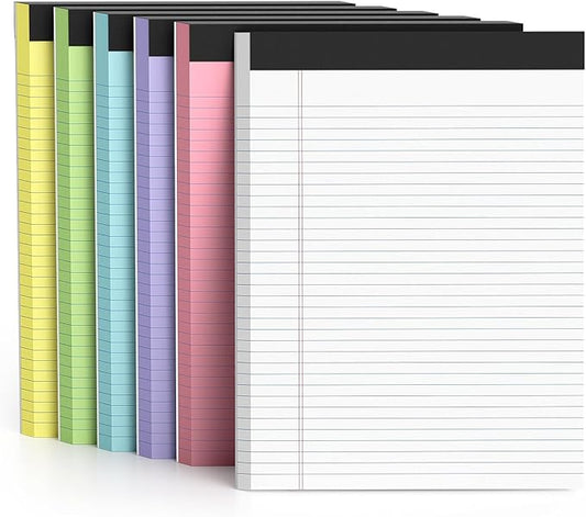 6 Pack Colored Legal Pads 8.5 x 11 College Ruled Paper Note Pads Narrow Ruled 50 Sheets per Notepad Perforated Writing Pad Durable Sturdy Back 8x11 Pads of Paper Pink Purple Blue Green White Yellow-DeskLoop Office