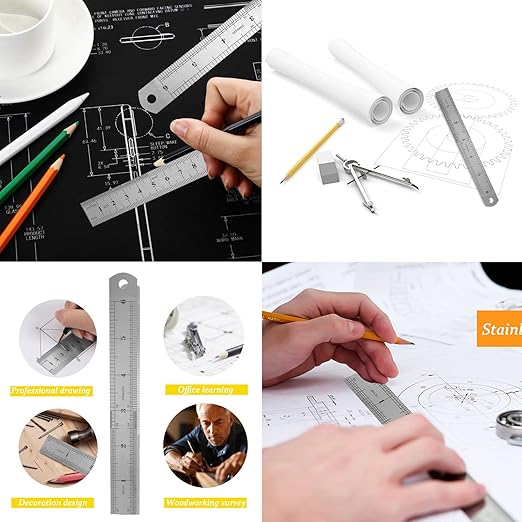 6 Inch Metal Ruler Set Stainless Steel Straight Edge Rules with Inch/Metric Scale, 10 Pack-DeskLoop Office