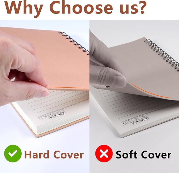 3 Pack Spiral Notebooks 5.83"x8.27", 200 Pages/100 Sheets A5 Spiral Notebook Journal, with Kraft Hard Cover, Ruled Lined Paper, for Work, School, College Students, Gifts-DeskLoop Office