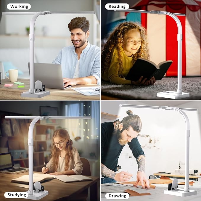 Double Head LED Desk Lamp, Architect Desk Lamps for Home Office, 24W Brightest Workbench Office Lighting-5 Color Modes and 5 Dimmable Eye Protection Modern Desk Lamp (White-Desktop, Big)-DeskLoop Office