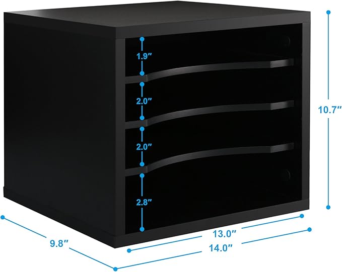FITUEYES Wood Desk Paper Organizer with 4 Tiers Storage, Desktop File Holder, Document Letter Sorter Tray with Adjustable Shelves, Home Office Wooden Mail Rack, Black-DeskLoop Office
