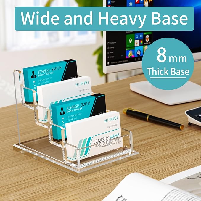 HIIMIEI Acrylic Business Card Display, Multiple Card Holder for Office, Home, Restaurant - 4 Slot 4 Tier-DeskLoop Office