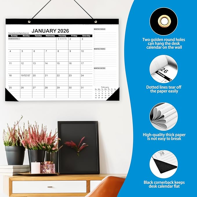 2026 Desk Calendar - Desk Calendar 2026 from Jan. 2026 to Dec 2026, Large 17" x 12" Desktop Monthly Calendar with Clear Waterproof Cover for Home School Office Desk Top Organizing-DeskLoop Office