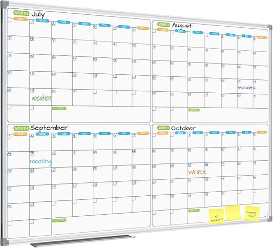 JILoffice Magnetic Dry Erase Calendar Whiteboard, 4 Month White Board Planner 48 X 36 Inch, Silver Aluminum Frame Wall Mounted Board for Office Home and School-DeskLoop Office
