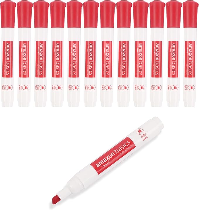 Amazon Basics Dry Erase Markers For Whiteboards, Chisel Tip, Low-Odor, Red, Pack of 12-DeskLoop Office