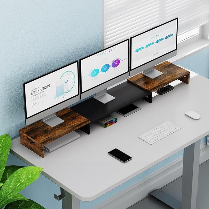 Triple Monitor Stand Riser, Extra Long Monitor Lift for 3 Monitors, Dual Monitor Stand with Length and Angle Adjustable-DeskLoop Office