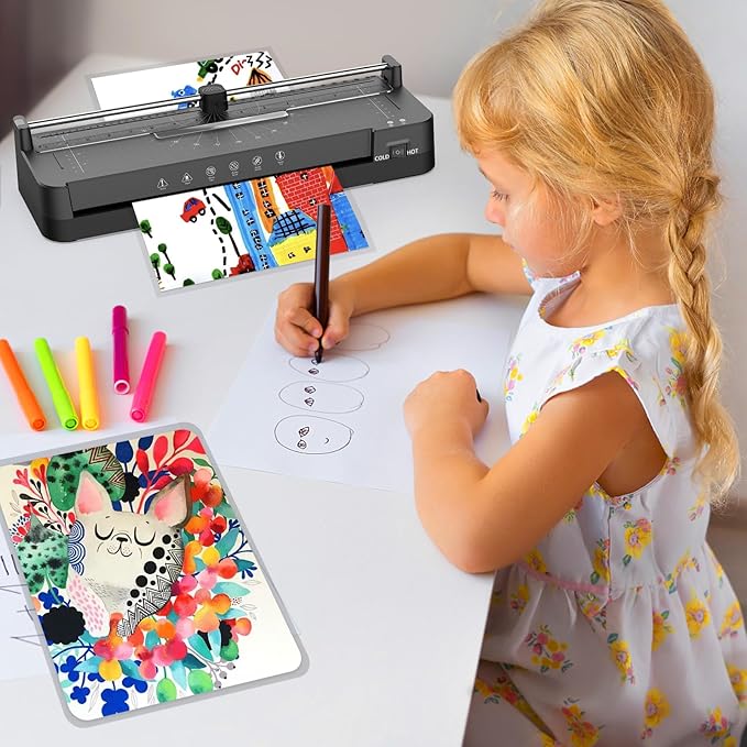 Laminator Machine with 40pcs Laminating Pouches Sheets, 9 in 1 Laminator 13-inch Wide Thermal &Cold Machine Built-in Paper Trimmer Corner Rounder Hole Punch for Home Office School (Black)-DeskLoop Office