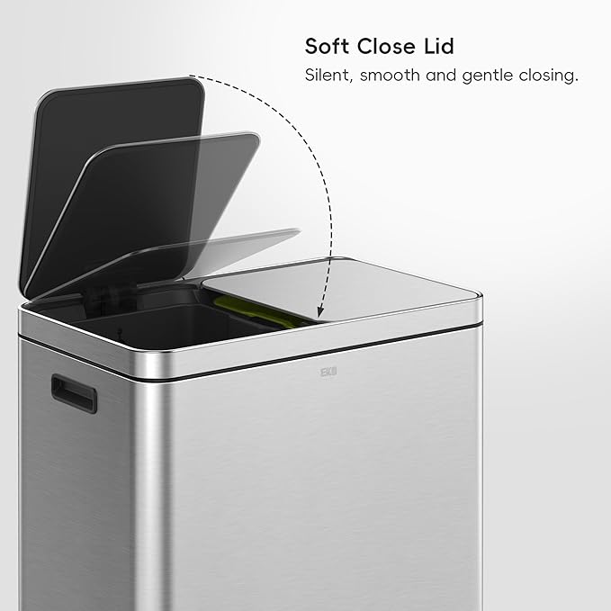 EKO Edison Dual Trash Can for Recycling and Trash, 8+8 Gallons Kitchen Garbage Can with Dual Removable Inner Liners, Independent Lids and Pedals, Matte Stainless Steel-DeskLoop Office