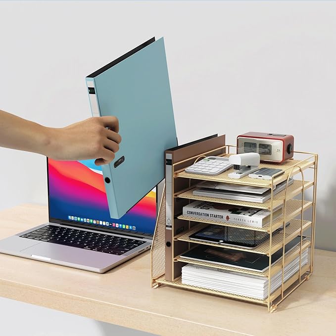 gianotter Desk Organizers and Accessories, 6-Tier Paper Organizer with Magazine rack, File Organizer for Desk, Office Accessories & Workspace (Gold)-DeskLoop Office