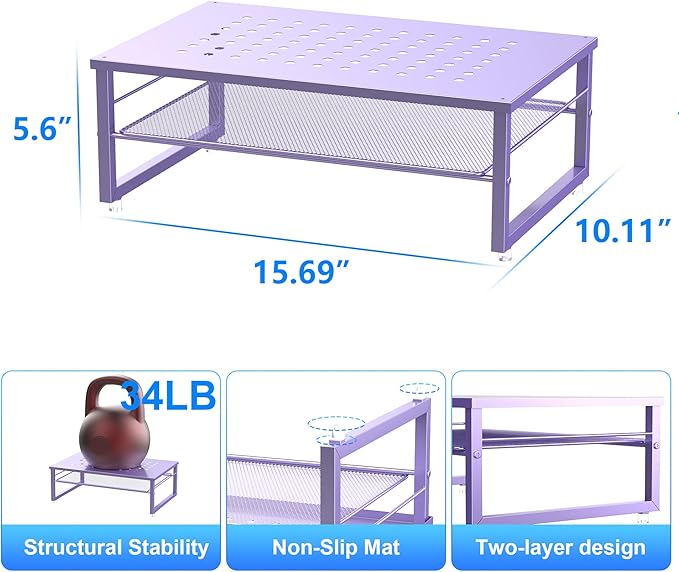 gianotter 2-Tier Metal Monitor Stand Riser, Office Desk Storage Organizer for Computer Monitor, Laptop, Printer, Office Supplies (Purple)-DeskLoop Office