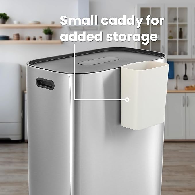 happimess HPM1014A Beni Kitchen 16-Gallon Double-Bucket Step-Open Trash Can with Soft-Close Lid, Modern, Minimalistic, Fingerprint Proof for Home, Kitchen, Laundry Room, Office, Bathroom, Chrome-DeskLoop Office