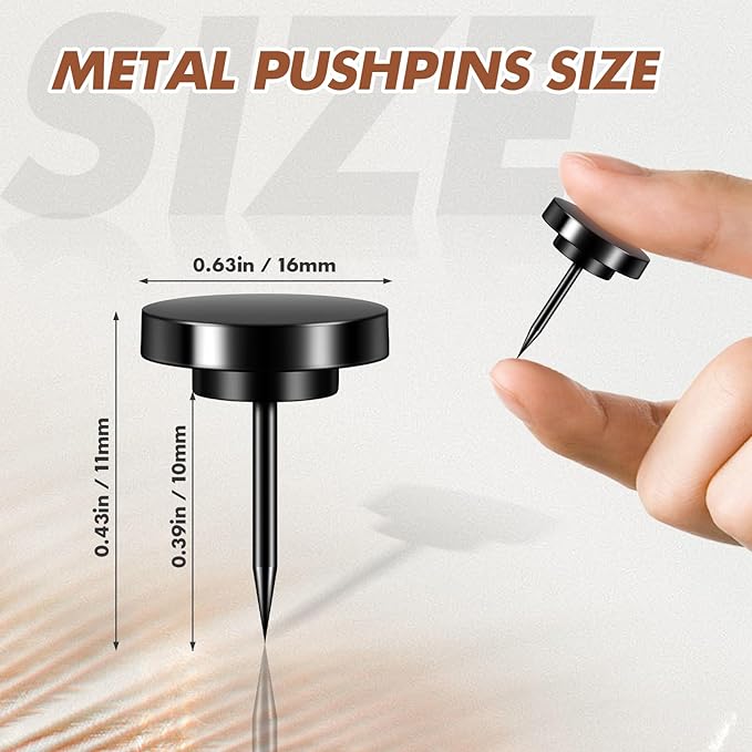 30 Pieces Black Thumb Tacks, Metal Push Pins, Zin Alloy Tacks for Wall, Picture Hanging Hooks, Picture Hangers, Poster Tack, Wall Tacks for Bulletin Boards Decorative-DeskLoop Office