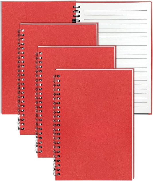 GINMLYDA 4Pack Small Spiral Notebook A5, 8.25x5.5” 120 Lined Pages Wide Ruled Spiral Journal Bulk Blank Kraft Cover Spiral Bound Notebook & Writing Pads for Home Office Meeting Work Note Taking-DeskLoop Office