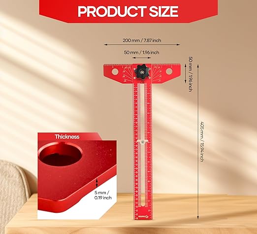 Saker Woodworking Scriber Marking Line Ruler, Adjustable Aluminum Alloy Sliding T-Square Ruler,Precision Line Drawing aid Ruler with Angle Adjustment Scale-DeskLoop Office