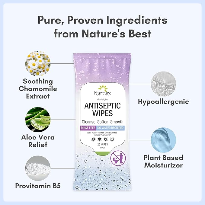 Nurture XL Antibacterial Body & Hand Wipes | Alcohol-Free Antiseptic Wet Sanitizer Towelettes for Germ Removal, Disinfecting Skin, Sanitizing Hands |Cleaning Cloths | Adults & Baby | Thick & Strong-DeskLoop Office