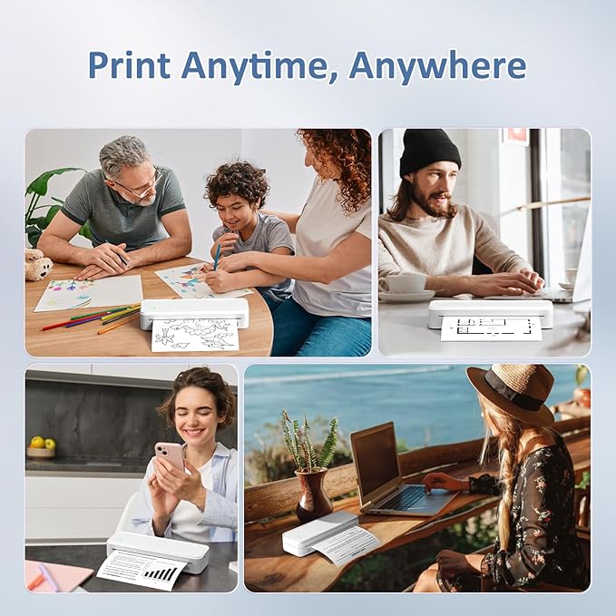Inkless Portable Printer for Travel, Wireless Thermal Printer Supports 8.5 x 11 Inch US Letter Size, Bluetooth Machine Includes Carry Case and 3 Rolls of Thermal Paper Kit, White-DeskLoop Office