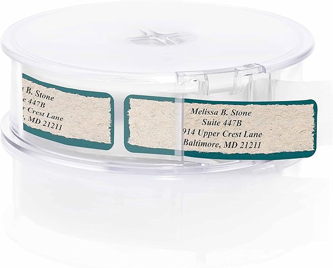 Natural Kraft Parchment Rolled Address Labels with Elegant Plastic Dispenser-DeskLoop Office