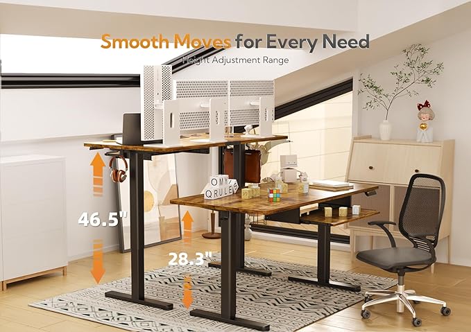 Claiks Standing Desk with Keyboard Tray, Standing Desk Adjustable Height, Raising Desks for Home Office and Computer Workstation, 48 Inches, Rustic Brown-DeskLoop Office