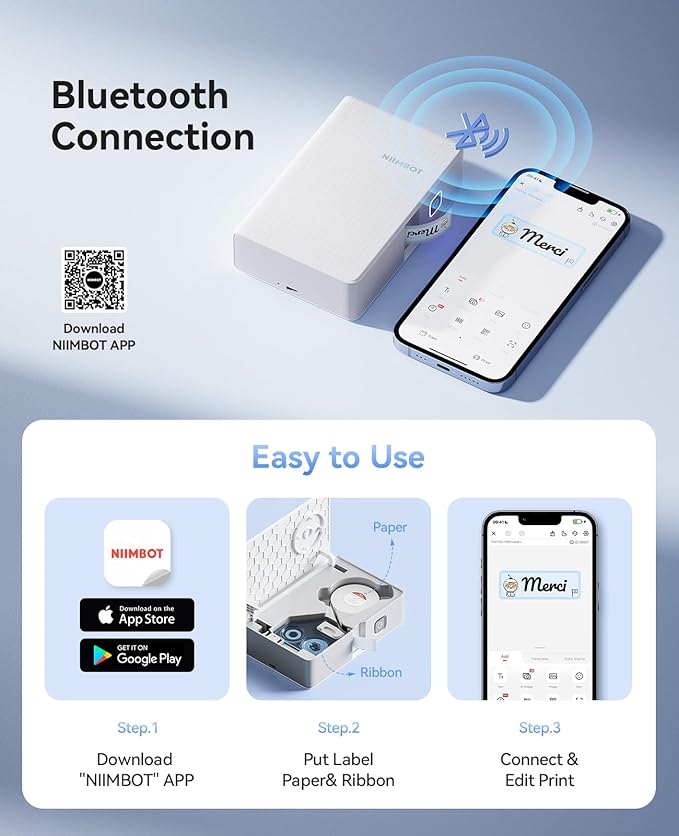 NIIMBOT N1 Label Maker with Tape, Portable Bluetooth Label Printer Support Color Printing, Mini Sticker Labeler Rechargeable for Home Office Small Business Outdoor Storage, White-DeskLoop Office