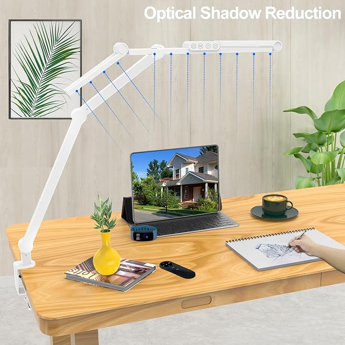 Micomlan Architect Desk Lamp with Clamp, Led Desk Lamp for Home Office with Remote Control, 24W Bright Dimmable Computer Light with Atmosphere Lighting Adjustable Table Light(Remote)-DeskLoop Office