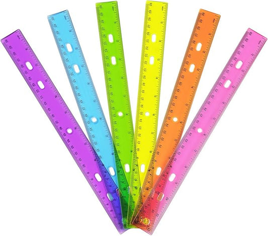 ZZTX 6 Pack Color Transparent Ruler Plastic Rulers 12 Inch, Metric Bulk Rulers with Inches and Centimeters, Kids Ruler for School, Home, Office-DeskLoop Office