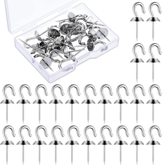 Hotop 60 Pieces Push Pin Wall Hooks Metal Thumb Tack Hangers Iron Alloy Nail Decorative Picture Hooks for 20 Lbs Home Office School Party Supply (Silver)-DeskLoop Office