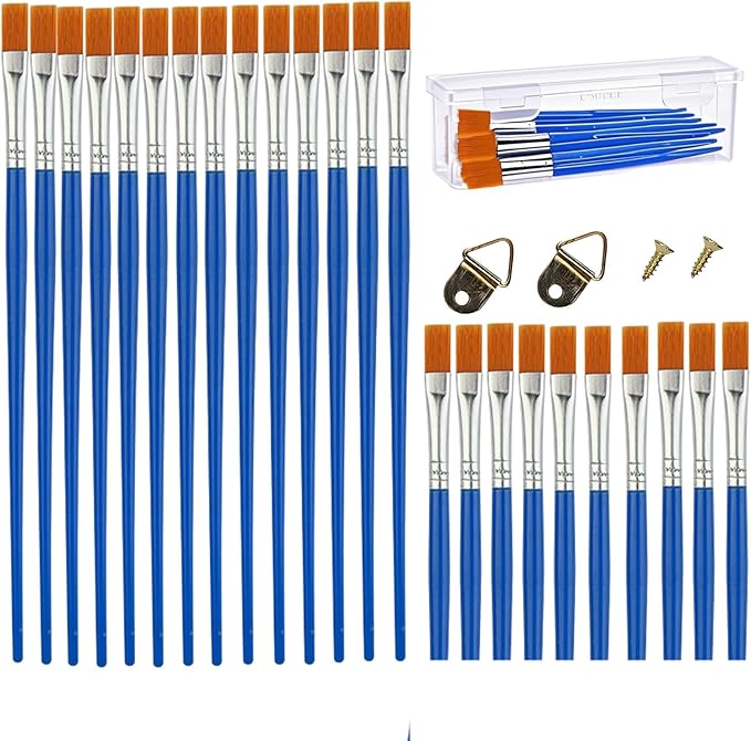 50Pcs Children's Drawing Pen Set, Loose Brush Washable Art Brush, Suitable for Students, classrooms and Handicraft Painting, doodling, Watercolor Painting and face Painting Blue-50pcs(Flat Head)