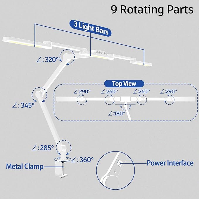 LED Desk Lamp for Home Office, 41.5" White Clip on Architect Desk Lamp with Clamp, 24W Adjustable Dimmable Bright Swing Arm Eye Care LED Table Light Clamp on Office Lighting-DeskLoop Office