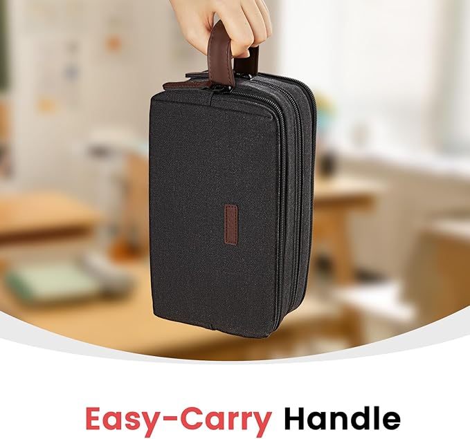 Sooez Large Pencil Case Pouch, Extra Big Pencil Pouch Pencil Bag with PU Handle & Zipper, Sturdy Pen Case with 3 Compartments, Aesthetic School College Supplies Organizer for Men Women Boys, Pink-DeskLoop Office