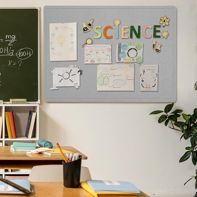 Large Bulletin Board - 48 x 36 Inches, Decorative Felt Pin Board for Wall - 4' x 3' Foldable Photo Display Board with Self-Adhesive Tape, Includes 20 Push Pins - Light Gray-DeskLoop Office