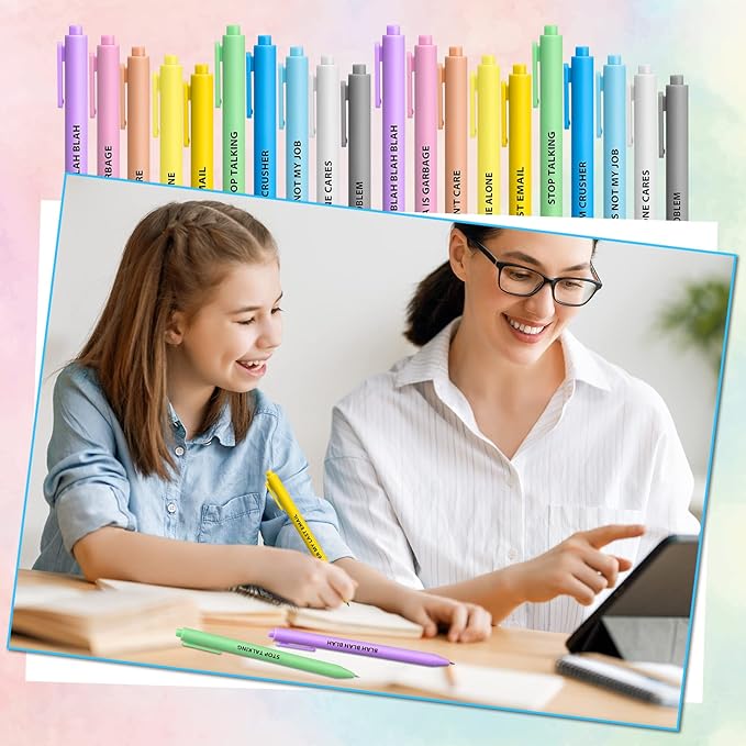 Epakh 50 Pcs Funny Pens Inspirational School Pens Bulk Positive Motivational Quotes on Ballpoint, Black Ink Pen for Adults Back to Schools Gift from Teacher(Interesting,Macaron Color)-DeskLoop Office